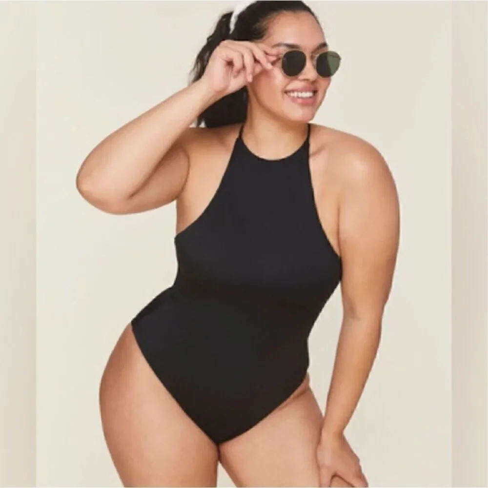 Andie Swim The Asbury One Piece Glossy Eco Nylon Black Classic Size M NWT - Picture 2 of 8